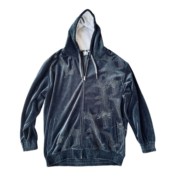 VTG Y2K Karl Kani Navy Black Velour Hoodie Size: XXL - Picture 1 of 8